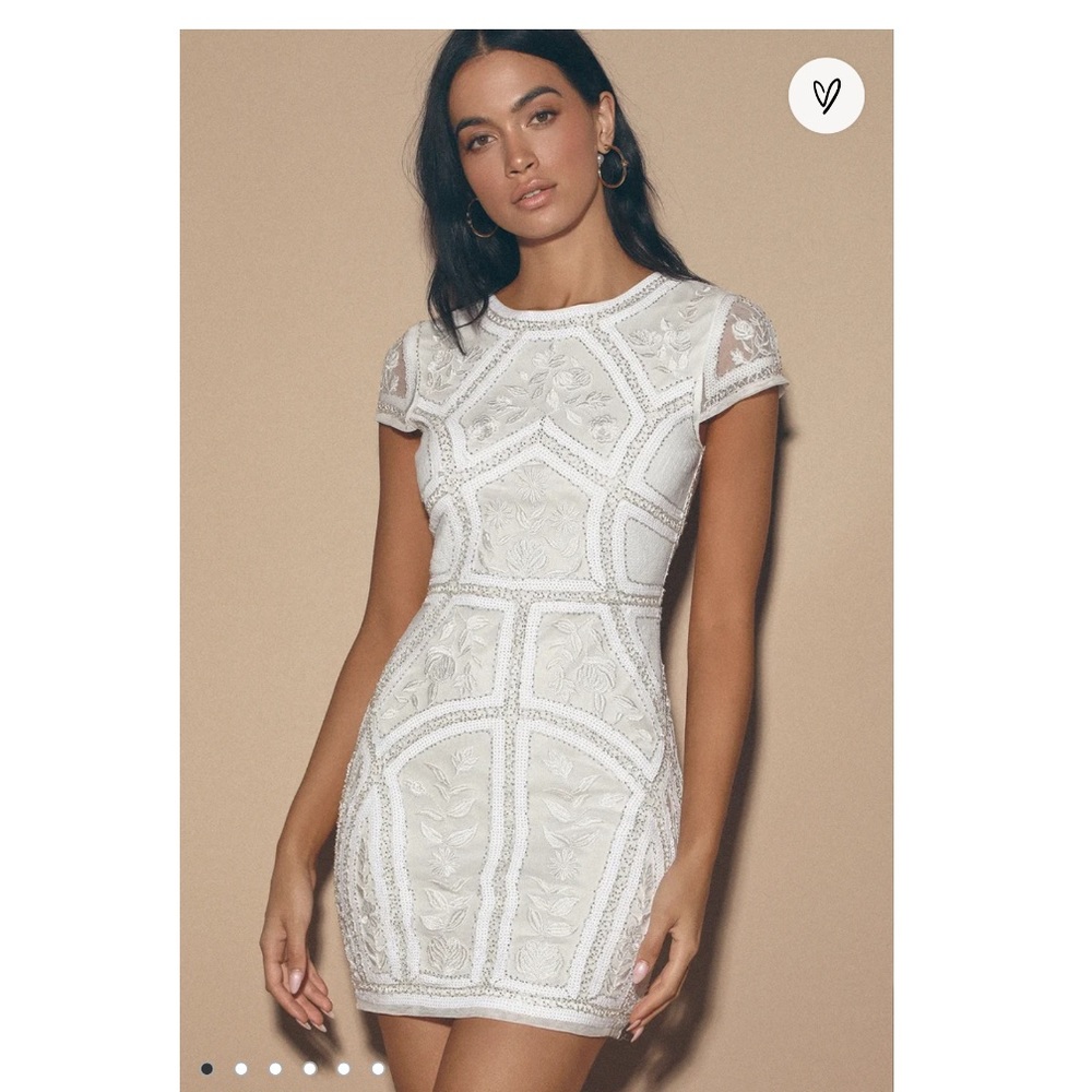Lulu’s White Sequin Embroidered Bodycon Dress